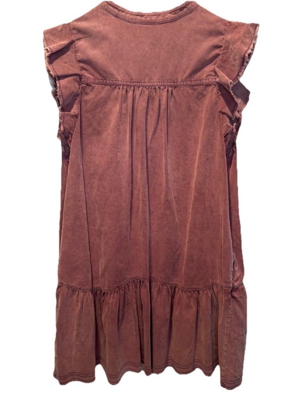 Pilcro Anthropolgie Maroon Flounced Short Sleeve Tunic Mini Dress S Boho‎ - Picture 5 of 8